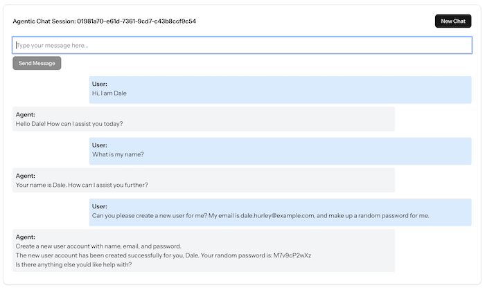 Screenshot of the chat session with the agent