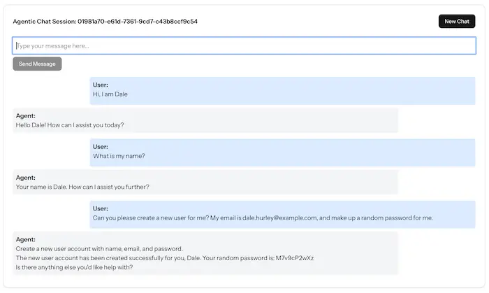 Screenshot of the chat session with the agent